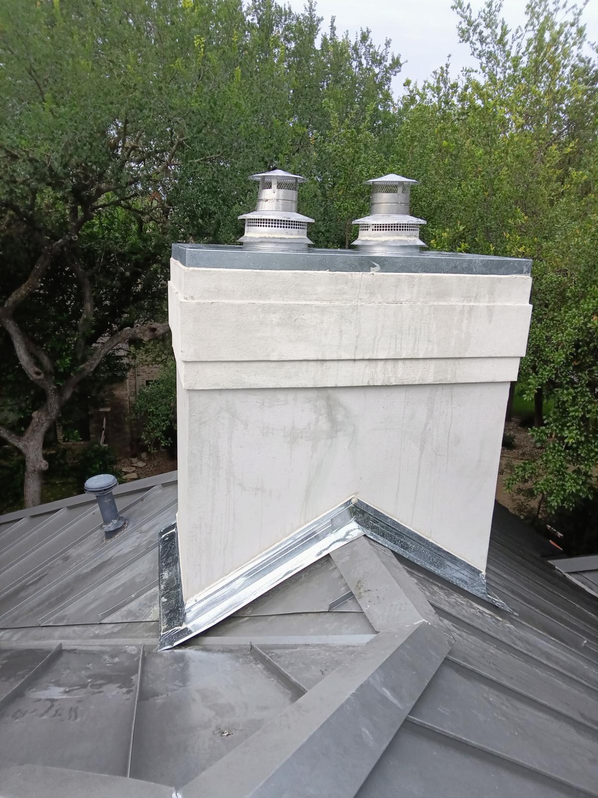 Stucco Chase & Dual Caps — chimney work in San Antonio, Texas