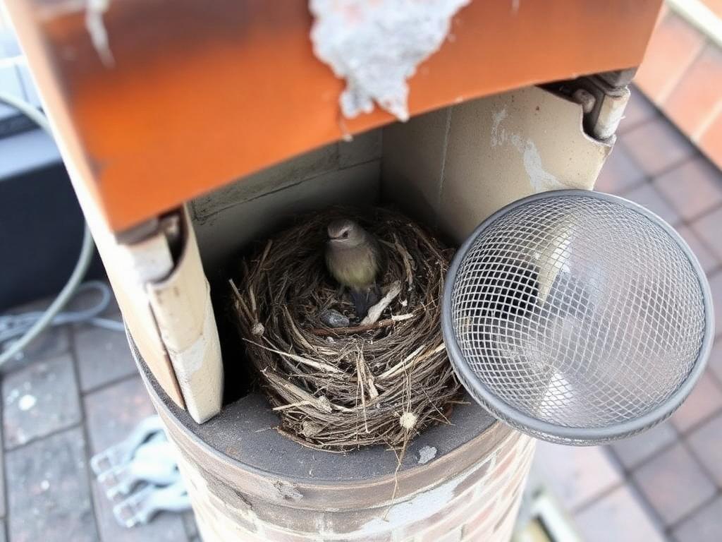 Bird nest inside an uncapped chimney flue in San Antonio, Texas
