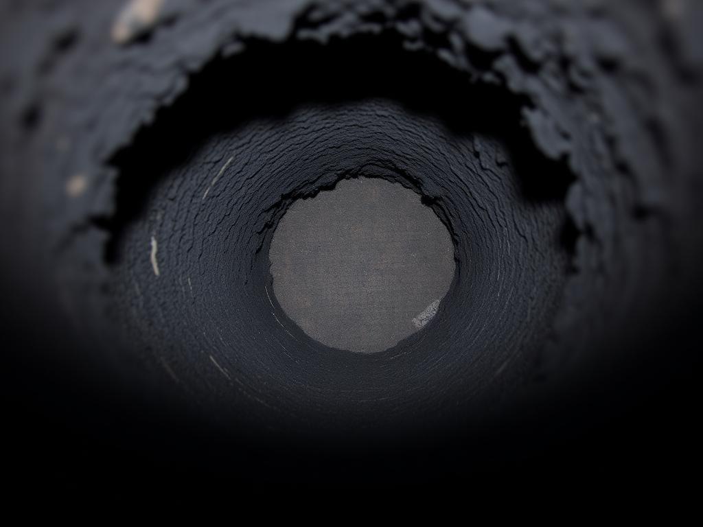 Heavy creosote buildup inside a chimney flue