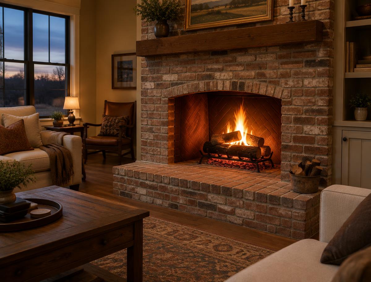 Fire burning correctly in a clean open fireplace