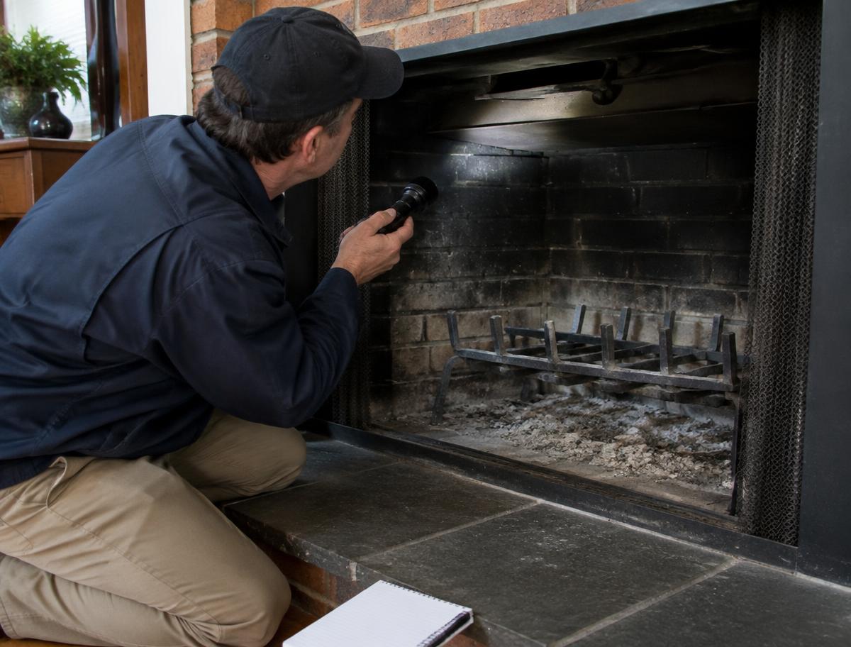 Technician checking a firebox with a flashlight before the burning season