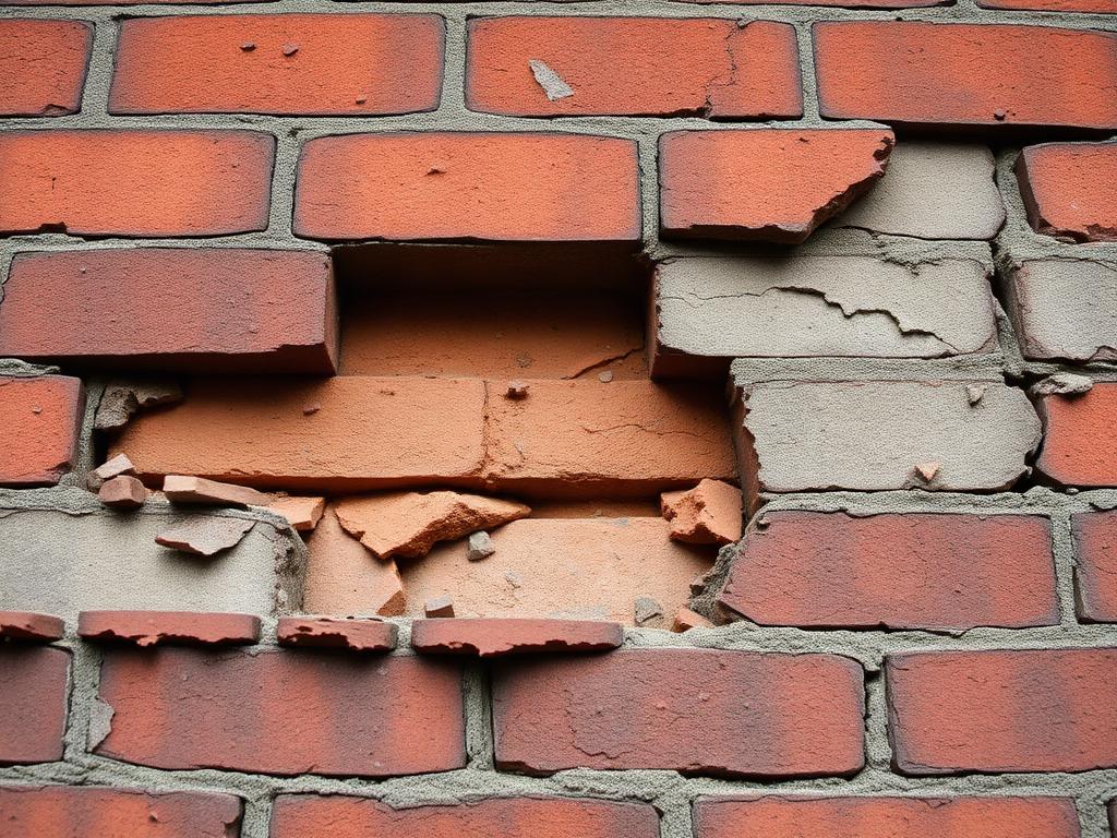 Spalling and crumbling brick on a deteriorated chimney in San Antonio