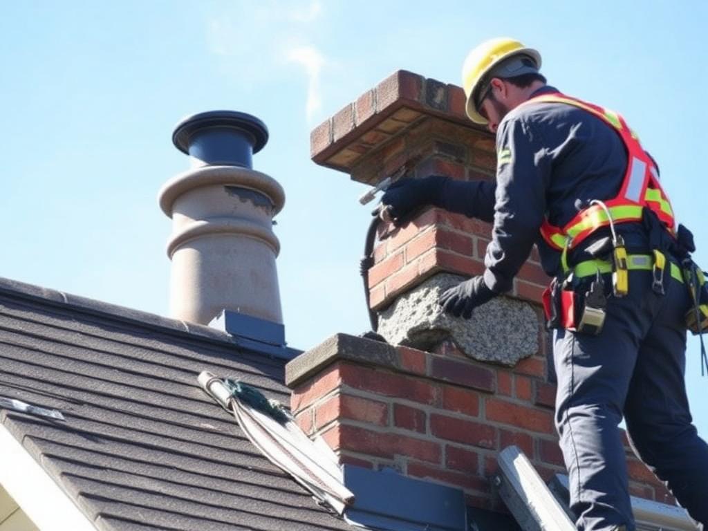 chimney repair at the roof line in Universal City, Texas