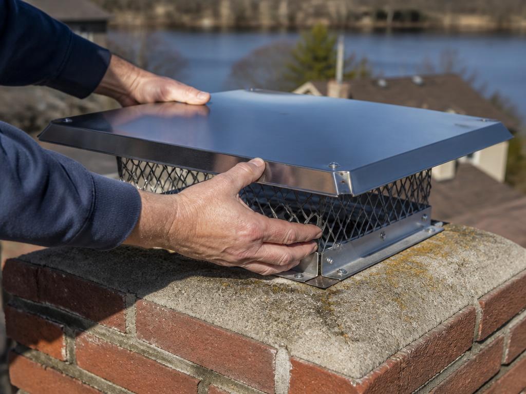 Stainless chimney cap installation in San Antonio, Texas